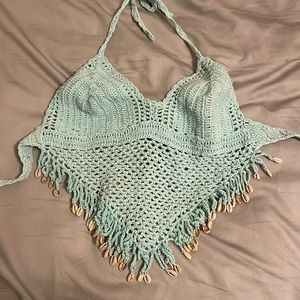 Crochet top pooka shell blue
